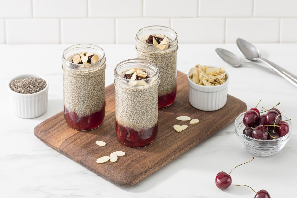 Almond Cherry Blossom Jelly Donut Chia Pudding