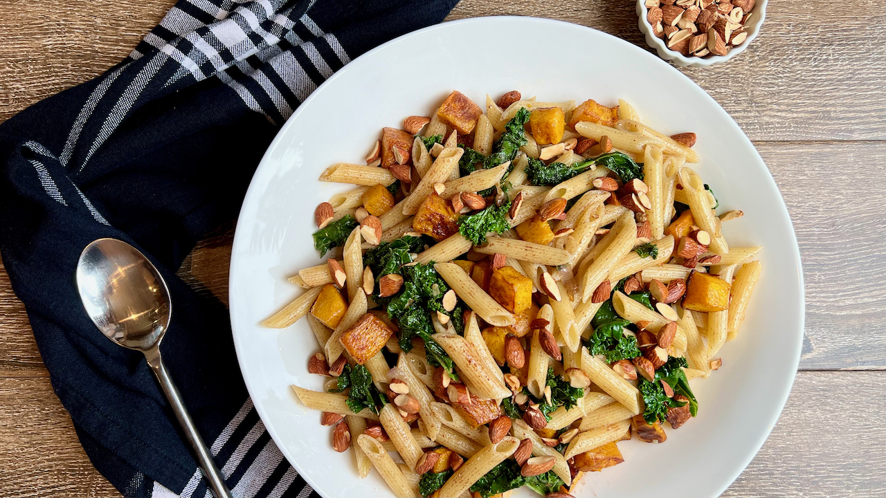 Cinnamon Penne with Roasted Pumpkin and Almonds 